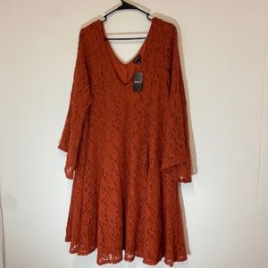 Torrid Red Terra-Cotta Lace Bell Sleeve